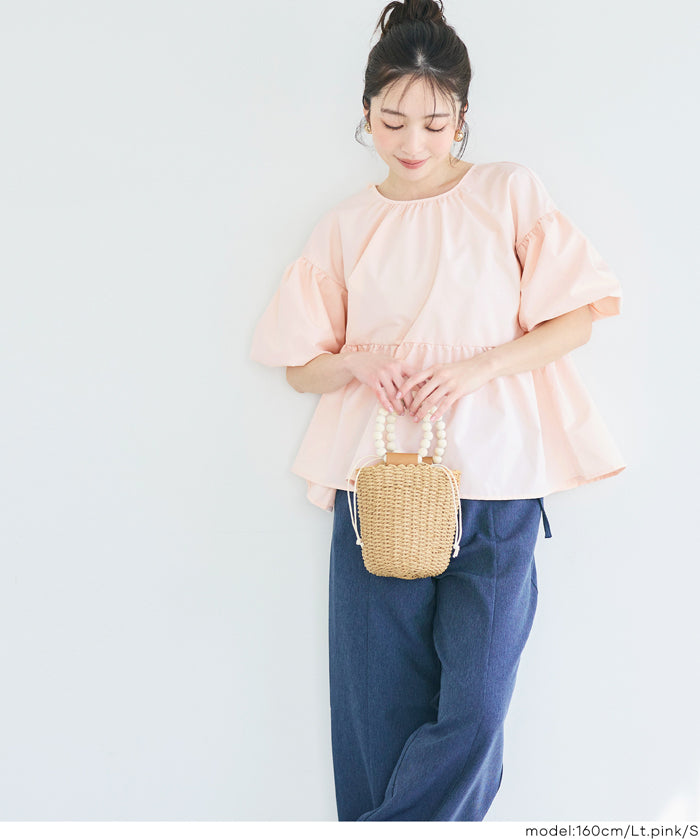 日系後蝴蝶結澎感短袖娃娃上衣