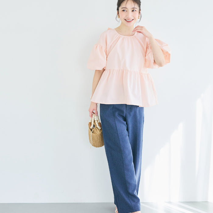 日系後蝴蝶結澎感短袖娃娃上衣