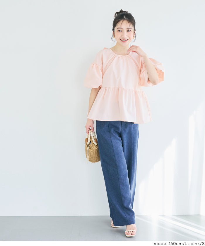 日系後蝴蝶結澎感短袖娃娃上衣