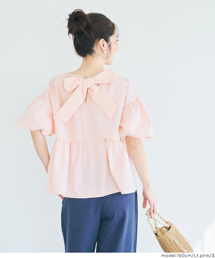 日系後蝴蝶結澎感短袖娃娃上衣