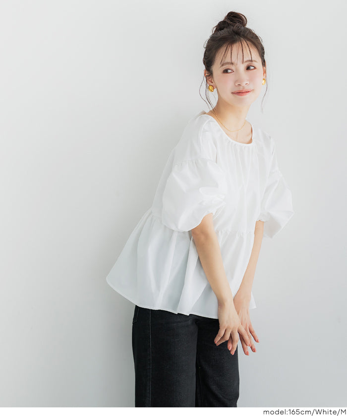 日系後蝴蝶結澎感短袖娃娃上衣