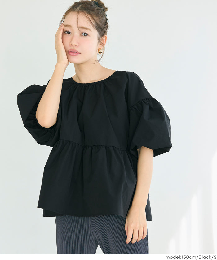 日系後蝴蝶結澎感短袖娃娃上衣