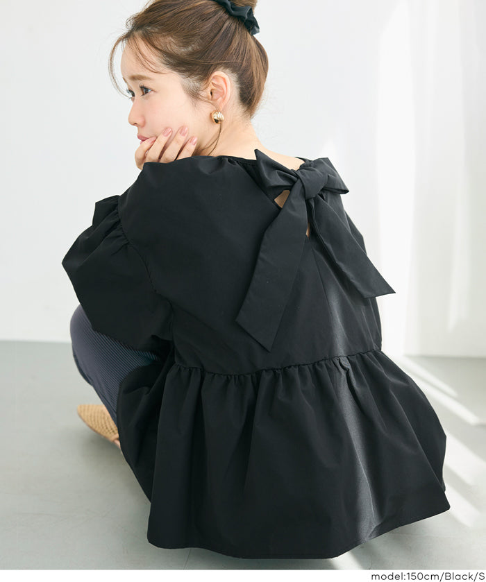 日系後蝴蝶結澎感短袖娃娃上衣