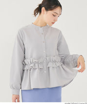 日系圓領荷葉邊裝飾長袖襯衫  通勤