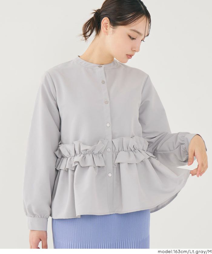 日系圓領荷葉邊裝飾長袖襯衫  通勤