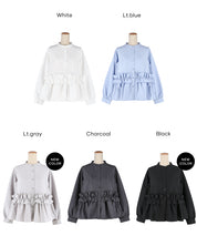 日系圓領荷葉邊裝飾長袖襯衫  通勤