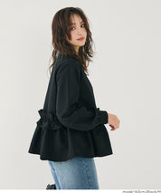 日系圓領荷葉邊裝飾長袖襯衫  通勤