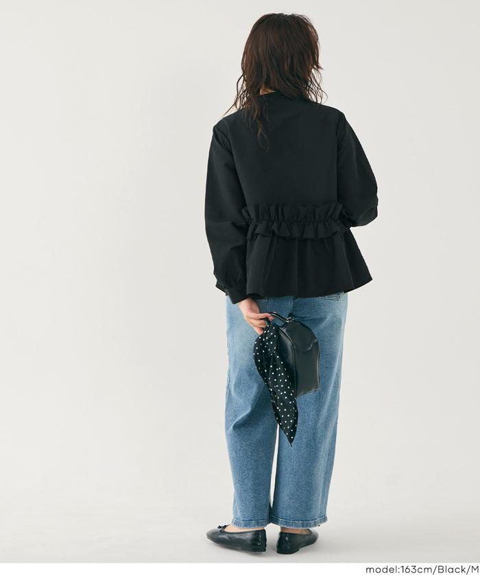 日系圓領荷葉邊裝飾長袖襯衫  通勤