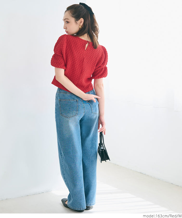 Textured puff-sleeve top