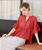 空氣感透膚荷葉邊娃娃襯衫 (Sheer frill blouse)