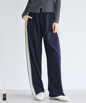 條紋闊腿休閒褲