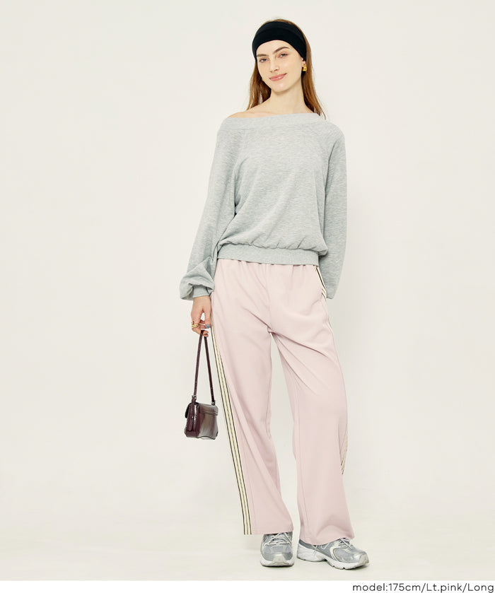 條紋闊腿休閒褲