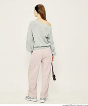 條紋闊腿休閒褲