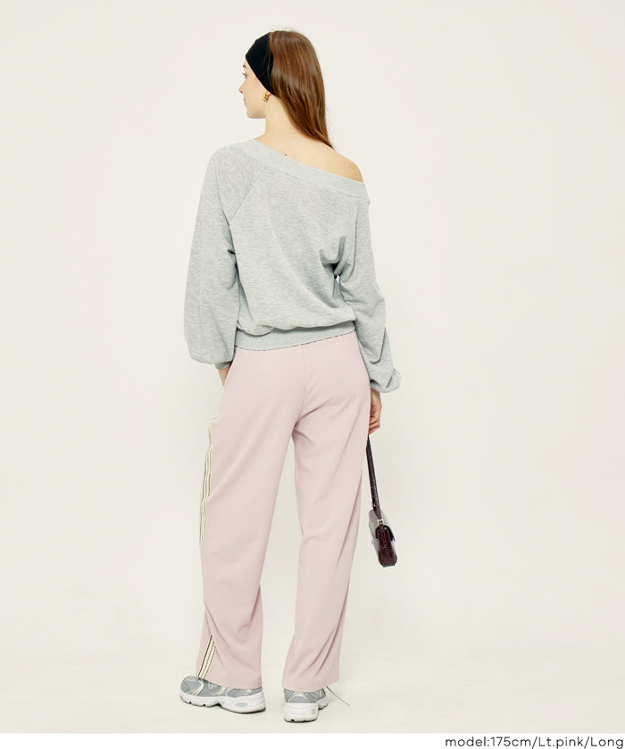 條紋闊腿休閒褲