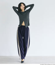 條紋闊腿休閒褲