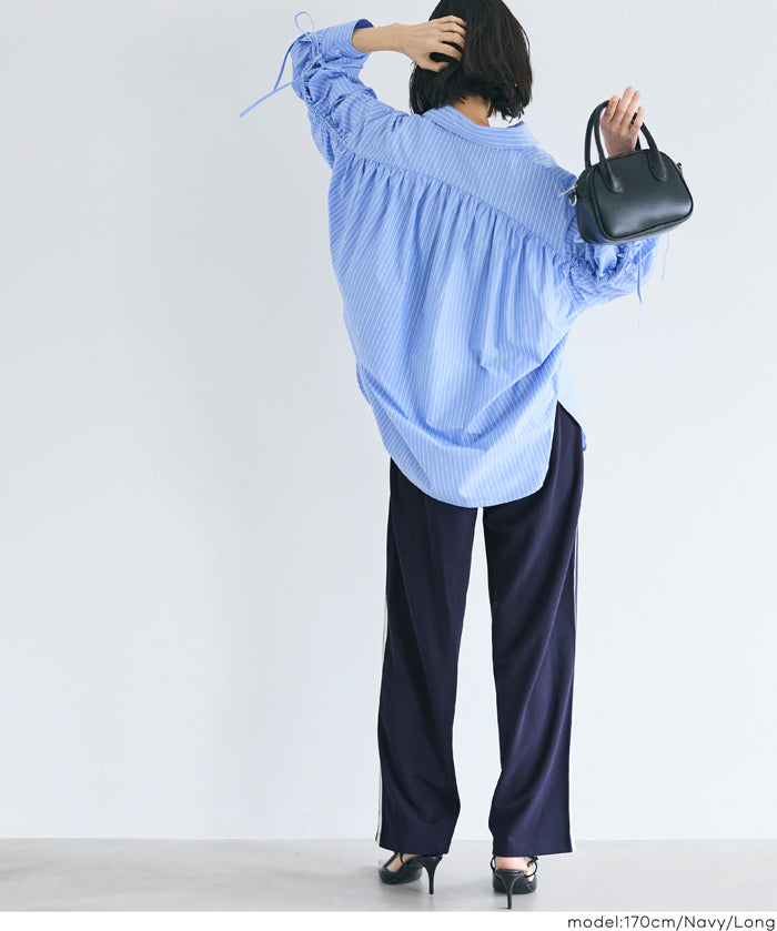 條紋闊腿休閒褲