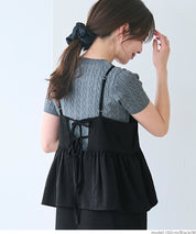 假兩件後綁帶荷花下擺細肩帶連身裙