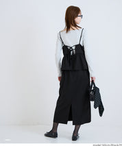 假兩件後綁帶荷花下擺細肩帶連身裙