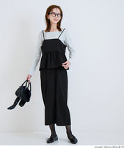 假兩件後綁帶荷花下擺細肩帶連身裙