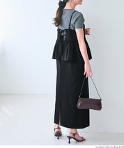 假兩件後綁帶荷花下擺細肩帶連身裙