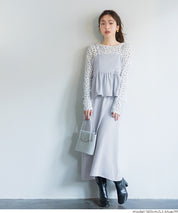 假兩件後綁帶荷花下擺細肩帶連身裙