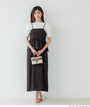 假兩件後綁帶荷花下擺細肩帶連身裙