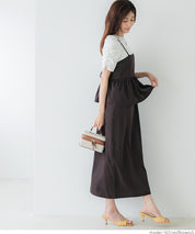 假兩件後綁帶荷花下擺細肩帶連身裙