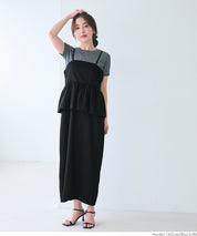 假兩件後綁帶荷花下擺細肩帶連身裙