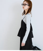 假兩件後綁帶荷花下擺細肩帶連身裙