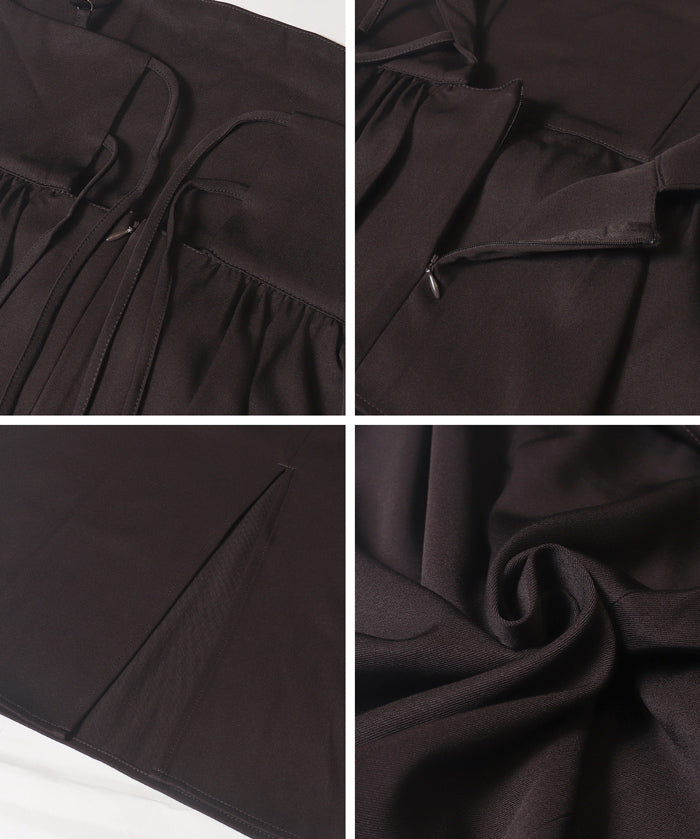 假兩件後綁帶荷花下擺細肩帶連身裙