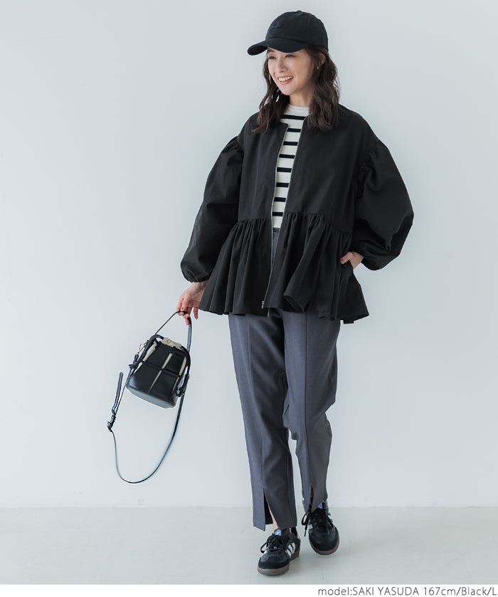 Collarless peplum jacket