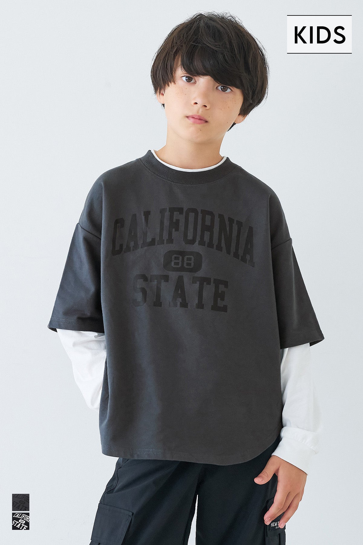 童裝假兩件造型寬鬆長袖上衣