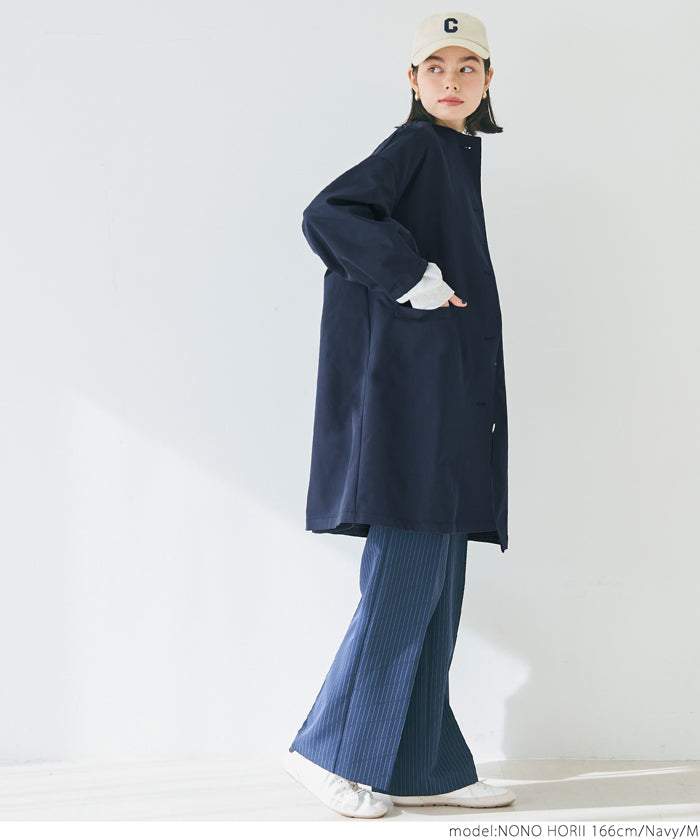 Japanese style collarless mid-length trench coat 