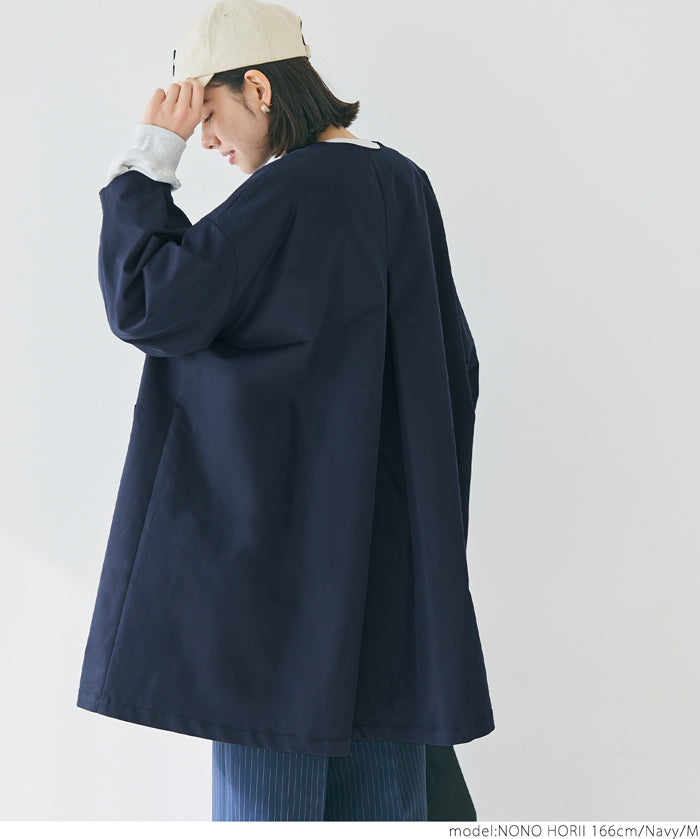 Japanese style collarless mid-length trench coat 