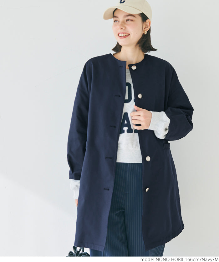 Japanese style collarless mid-length trench coat 