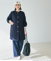 Japanese style collarless mid-length trench coat 