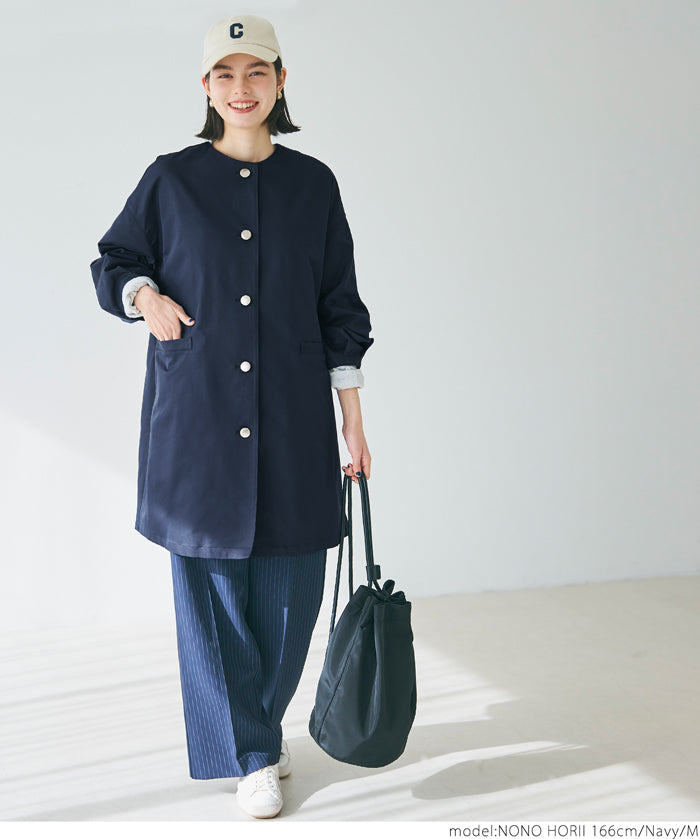 Japanese style collarless mid-length trench coat 