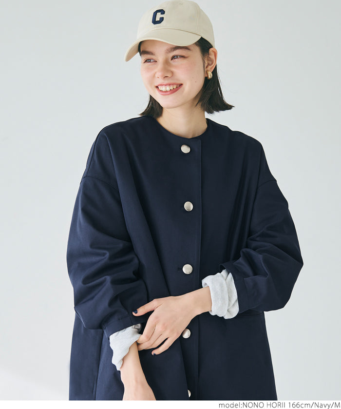 Japanese style collarless mid-length trench coat 