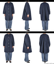 Japanese style collarless mid-length trench coat 