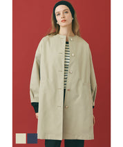 Japanese style collarless mid-length trench coat 