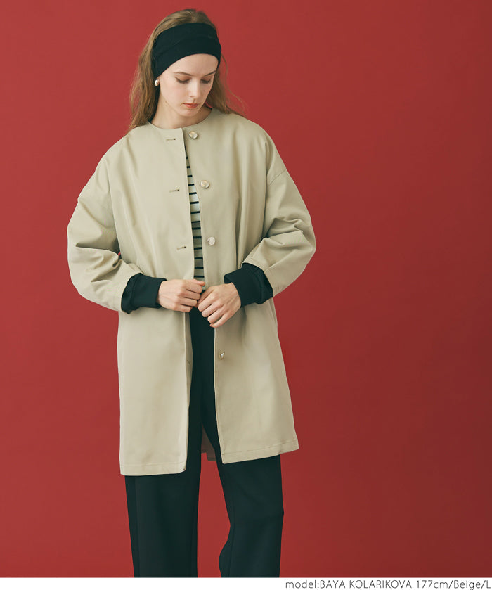 Japanese style collarless mid-length trench coat 