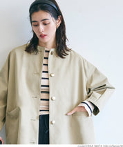 Japanese style collarless mid-length trench coat 