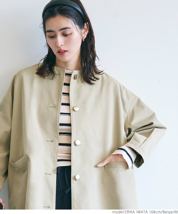 Japanese style collarless mid-length trench coat 