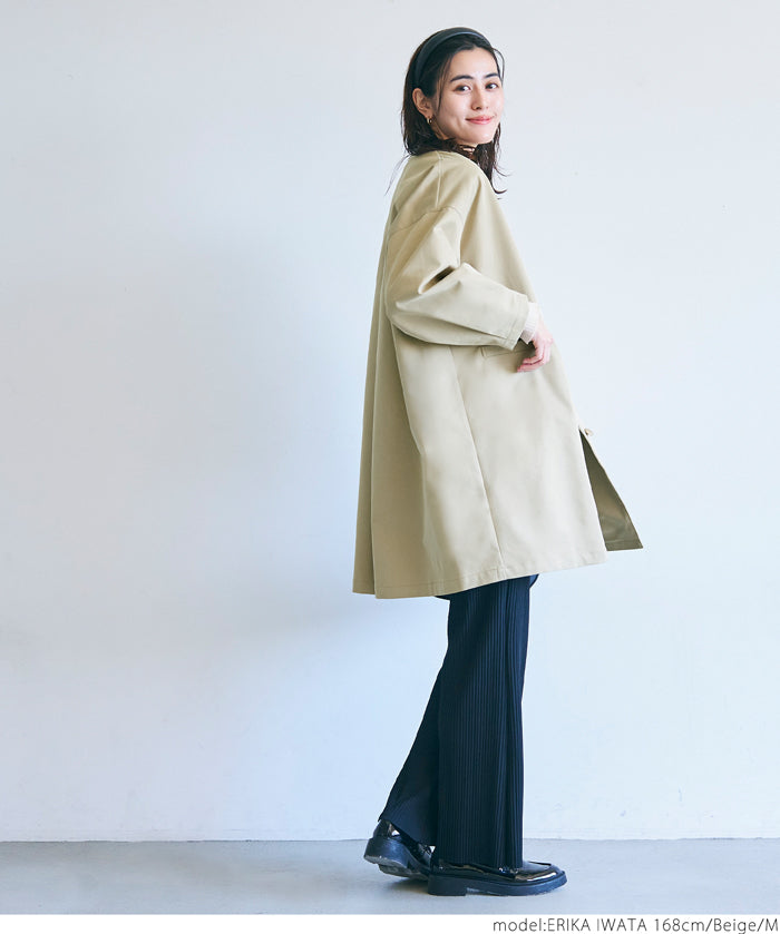 Japanese style collarless mid-length trench coat 