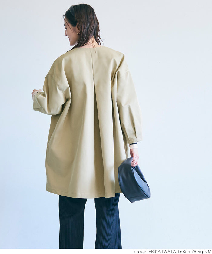 Japanese style collarless mid-length trench coat 