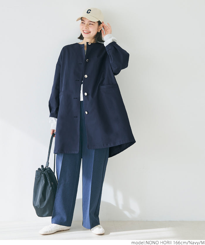 Japanese style collarless mid-length trench coat 