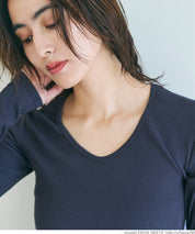 Versatile ribbed elastic V-neck long-sleeved top 