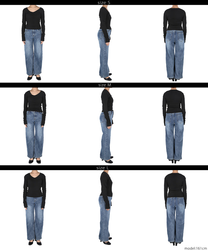 Versatile ribbed elastic V-neck long-sleeved top 