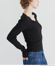 Versatile ribbed elastic V-neck long-sleeved top 