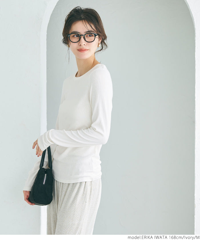All-match ribbed round neck long-sleeved top 